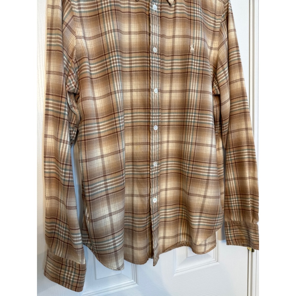 Ralph Lauren Mens Large Tan Brown Plaid Cotton Button Down Shirt Pony Logo - Picture 14 of 16